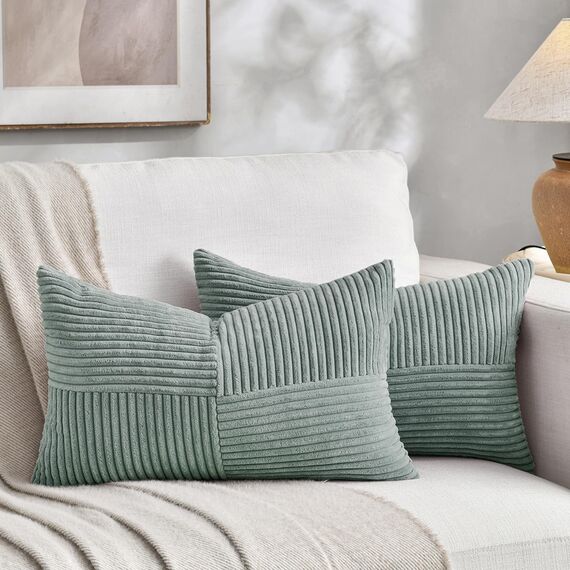 FDTERN 2er Set Graublau Kordsamt Kissenbezug 40x80CM Weich Moderne Dekorative Kissenbezüge Kissenhülle Dekokissenbezug Sofakissen Dekokissen Boho Deko für Sofa Schlafzimmer Wohnzimmer Bett