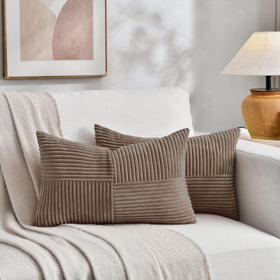 FDTERN 2er Set Hellbraun Kordsamt Kissenbezug 40x80 Weich Moderne Dekorative Kissenbezüge Kissenhülle Dekokissenbezug Sofakissen Dekokissen Boho Deko für Sofa Schlafzimmer Wohnzimmer Bett