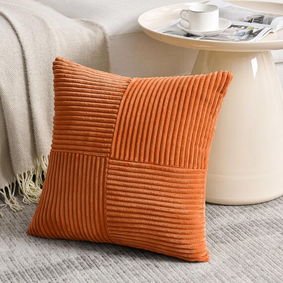 FDTERN 2er Set Orange Kordsamt Kissenbezug 65x65CM Weich Moderne Dekorative Kissenbezüge Kissenhülle Dekokissenbezug Sofakissen Dekokissen Boho Herbst Deko für Sofa Schlafzimmer Wohnzimmer Bett