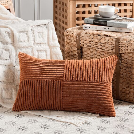 FDTERN 2er Set Rostrot Kordsamt Kissenbezug 40x80CM Weich Moderne Dekorative Kissenbezüge Kissenhülle Dekokissenbezug Sofakissen Dekokissen Boho Herbst Deko für Sofa Schlafzimmer Wohnzimmer Bett