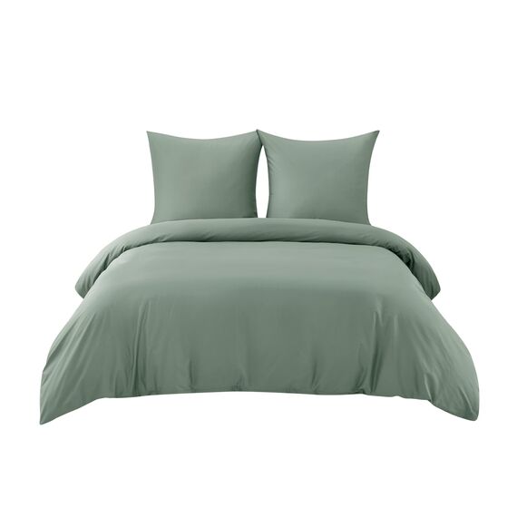 BEDSURE Bettwäsche 155x220 Baumwolle Grün - Bettwäsche-Sets 155 x 220 cm Bettbezug 3teilig mit 2 Kissenbezüge 80x80 cm, Oeko-TEX Bedding Salbeigrün mit Reißverschluss
