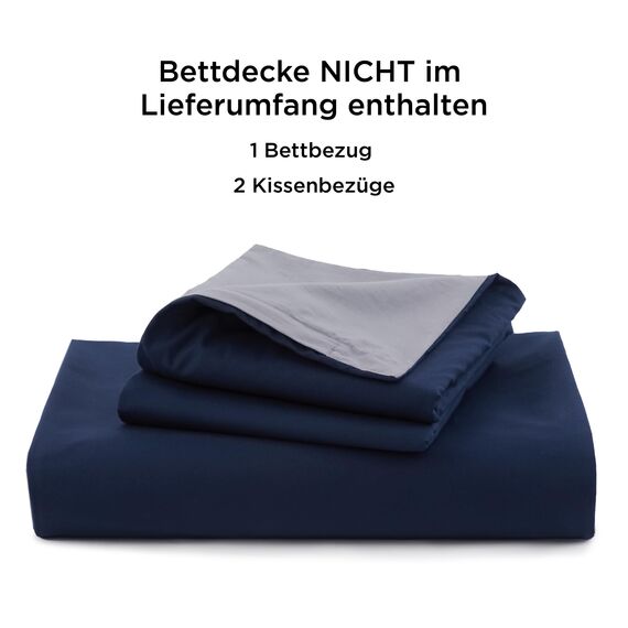 BEDSURE Bettwäsche 155x220 Blau Grau - Baumwolle Bettwäsche-Sets 155 x 220 cm Wendebettwäsche 3teilig mit 2 Kissenbezüge 80x80 cm, Oeko-TEX Zweifarbiger Bettbezug mit Reißverschluss