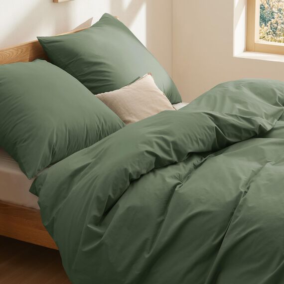 BEDSURE Bettwäsche 200x200 Baumwolle Grauolivgrün - Bettwäsche-Sets 200 x 200 cm Bettbezug 3teilig mit 2 Kissenbezüge 80x80 cm, Oeko-TEX Bedding Grün mit Reißverschluss