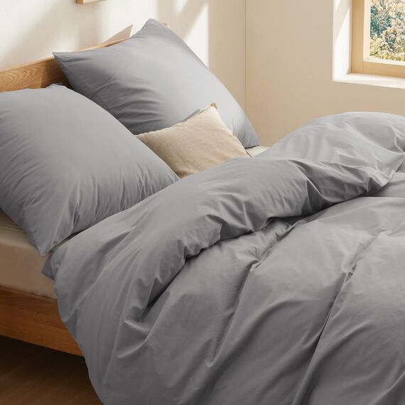 BEDSURE Bettwäsche 200x200 Baumwolle Hellgrau - Bettwäsche-Sets 200 x 200 cm Bettbezug 3teilig mit 2 Kissenbezüge 80x80 cm, Oeko-TEX Bedding Grau mit Reißverschluss