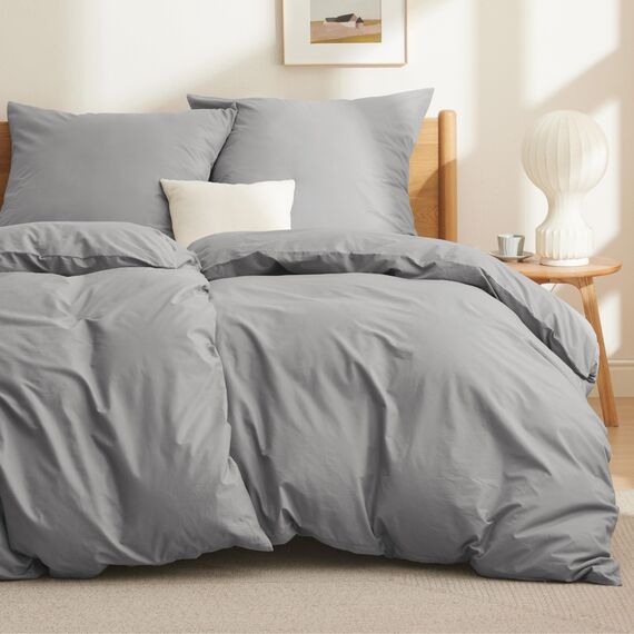 BEDSURE Bettwäsche 135x200 Baumwolle 4teilig - Bettwäsche-Sets Grau Bettbezug 2er Set mit 2 Kissenbezüge 80x80 cm, Oeko-TEX Bedding Hellgrau mit Reißverschluss