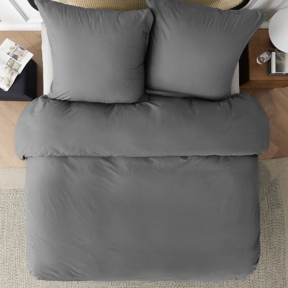 BEDSURE Bettwäsche 220x240 Baumwolle Grau - Bettwäsche-Sets 220 x 240 cm Bettbezug 3teilig mit 2 Kissenbezüge 80x80 cm, Oeko-TEX Bedding Anthrazit mit Reißverschluss