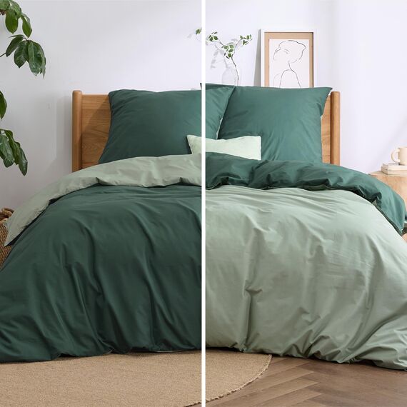 BEDSURE Bettwäsche 155x220 Salbeigrün Dunkelgrün - Baumwolle Bettwäsche-Sets 155 x 220 cm Wendebettwäsche 3teilig mit 2 Kissenbezüge 80x80 cm, Oeko-TEX Zweifarbiger Bettbezug mit Reißverschluss