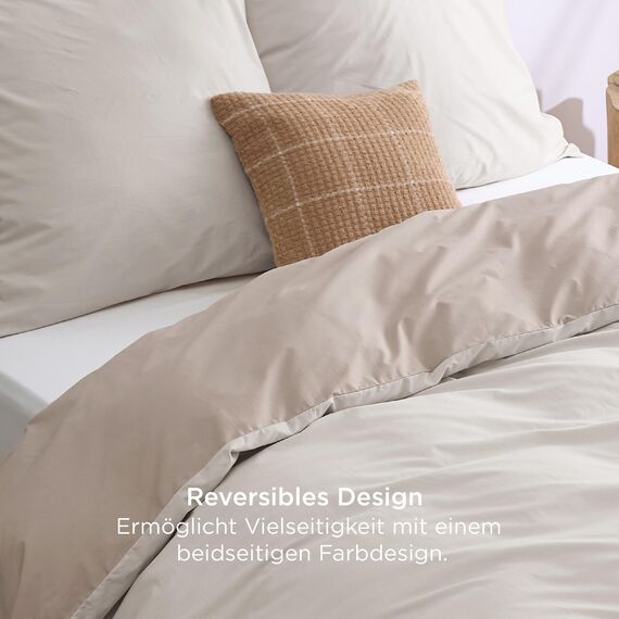 BEDSURE Bettwäsche 155x220 Baumwolle Beige - Bettwäsche-Sets 155 x 220 cm Wendebettwäsche 3teilig mit 2 Kissenbezüge 80x80 cm, Oeko-TEX Zweifarbiger Bettbezug mit Reißverschluss, Khaki Taupe