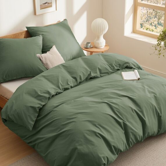 BEDSURE Bettwäsche 200x200 Baumwolle Grauolivgrün - Bettwäsche-Sets 200 x 200 cm Bettbezug 3teilig mit 2 Kissenbezüge 80x80 cm, Oeko-TEX Bedding Grün mit Reißverschluss