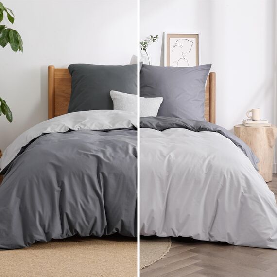 BEDSURE Bettwäsche 155x220 Anthrazit Grau - Baumwolle Bettwäsche-Sets 155 x 220 cm Wendebettwäsche 3teilig mit 2 Kissenbezüge 80x80 cm, Oeko-TEX Zweifarbiger Bettbezug mit Reißverschluss