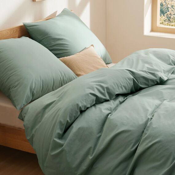 BEDSURE Bettwäsche 155x220 Baumwolle Grün - Bettwäsche-Sets 155 x 220 cm Bettbezug 3teilig mit 2 Kissenbezüge 80x80 cm, Oeko-TEX Bedding Salbeigrün mit Reißverschluss