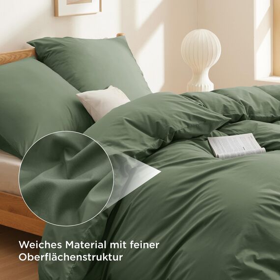 BEDSURE Bettwäsche 200x200 Baumwolle Grauolivgrün - Bettwäsche-Sets 200 x 200 cm Bettbezug 3teilig mit 2 Kissenbezüge 80x80 cm, Oeko-TEX Bedding Grün mit Reißverschluss