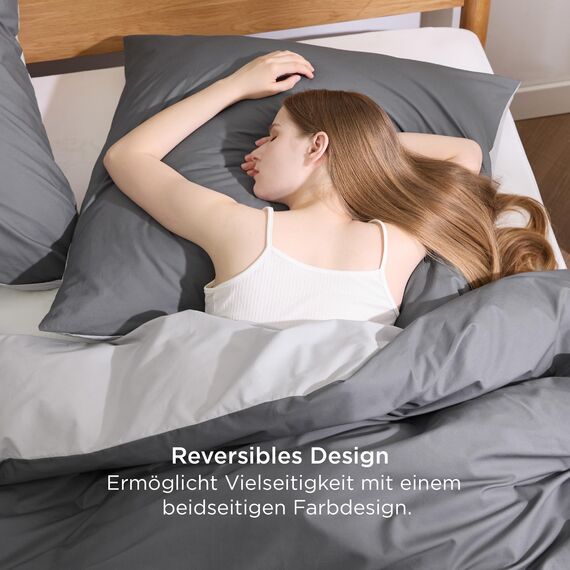 BEDSURE Bettwäsche 220x240 Anthrazit Grau - Baumwolle Bettwäsche-Sets 220 x 240 cm Wendebettwäsche 3teilig mit 2 Kissenbezüge 80x80 cm, Oeko-TEX Zweifarbiger Bettbezug mit Reißverschluss