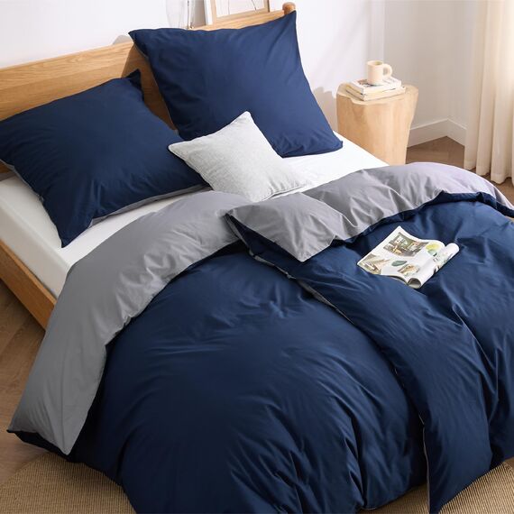 BEDSURE Bettwäsche 135x200 Baumwolle 4teilig - Bettwäsche-Sets Blau Grau Wendebettwäsche 135x200cm 2er Set mit 2 Kissenbezüge 80x80 cm, Oeko-TEX Zweifarbiger Bettbezug mit Reißverschluss