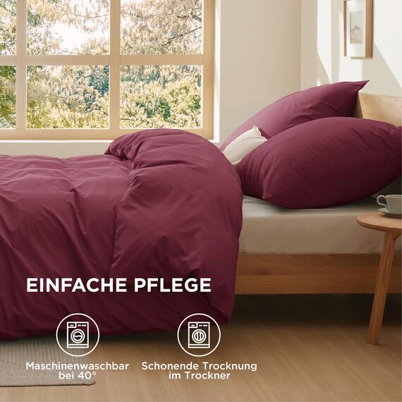 BEDSURE Bettwäsche 135x200 Baumwolle 4teilig - Bettwäsche-Sets Weinrot Bettbezug 2er Set mit 2 Kissenbezüge 80x80 cm, Oeko-TEX Bedding Rot mit Reißverschluss