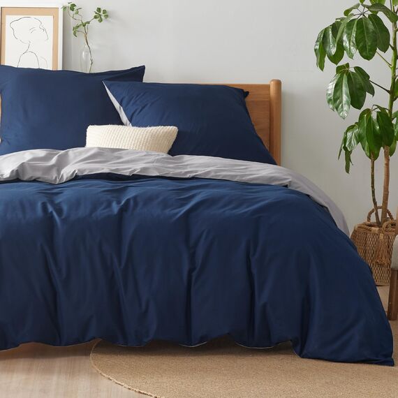 BEDSURE Bettwäsche 220x240 Blau Grau - Baumwolle Bettwäsche-Sets 220 x 240 cm Wendebettwäsche 3teilig mit 2 Kissenbezüge 80x80 cm, Oeko-TEX Zweifarbiger Bettbezug mit Reißverschluss