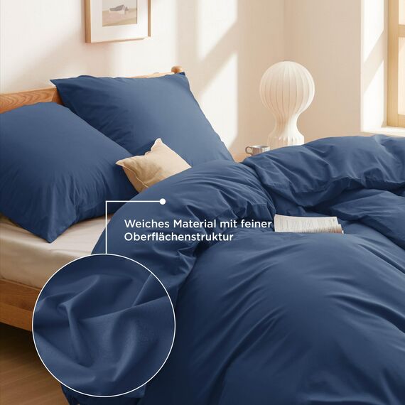 BEDSURE Bettwäsche 135x200 Baumwolle Blau - Bettwäsche-Sets 135 x 200 cm Bettbezug 2teilig mit Kissenbezug 80x80 cm, Oeko-TEX Bedding mit Reißverschluss