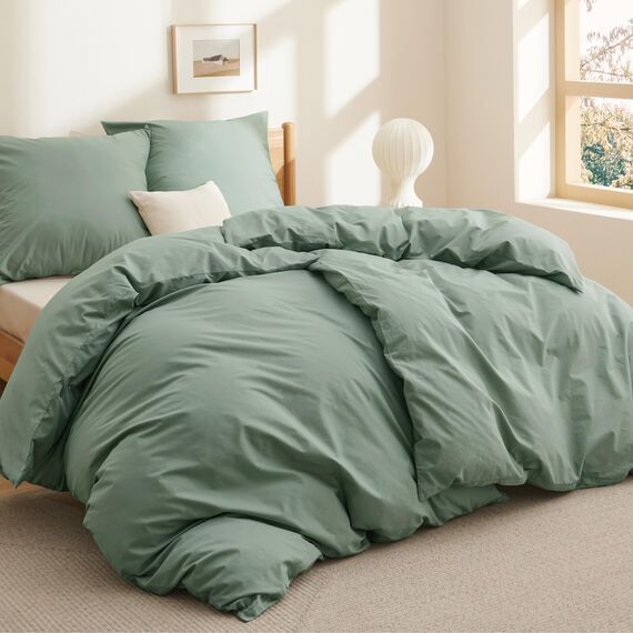 BEDSURE Bettwäsche 135x200 Baumwolle 4teilig - Bettwäsche-Sets Grün Bettbezug 2er Set mit 2 Kissenbezüge 80x80 cm, Oeko-TEX Bedding Salbeigrün mit Reißverschluss