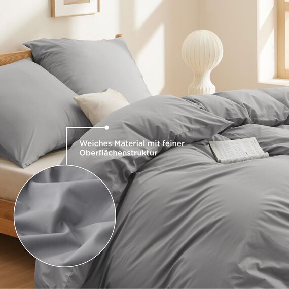 BEDSURE Bettwäsche 135x200 Baumwolle 4teilig - Bettwäsche-Sets Grau Bettbezug 2er Set mit 2 Kissenbezüge 80x80 cm, Oeko-TEX Bedding Hellgrau mit Reißverschluss