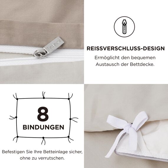 BEDSURE Bettwäsche 220x240 Baumwolle Beige - Bettwäsche-Sets 220 x 240 cm Wendebettwäsche 3teilig mit 2 Kissenbezüge 80x80 cm, Oeko-TEX Zweifarbiger Bettbezug mit Reißverschluss, Khaki Taupe