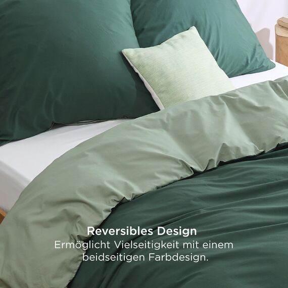 BEDSURE Bettwäsche 220x240 Salbeigrün Dunkelgrün - Baumwolle Bettwäsche-Sets 220 x 240 cm Wendebettwäsche 3teilig mit 2 Kissenbezüge 80x80 cm, Oeko-TEX Zweifarbiger Bettbezug mit Reißverschluss