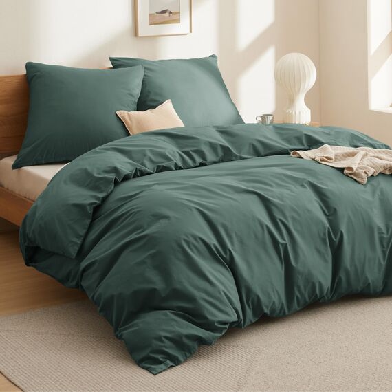 BEDSURE Bettwäsche 155X220 Baumwolle Dunkelgrün - Bettwäsche-Sets 155 x 220 cm Bettbezug 3teilig mit 2 Kissenbezüge 80x80 cm, Oeko-TEX Bedding Grün mit Reißverschluss