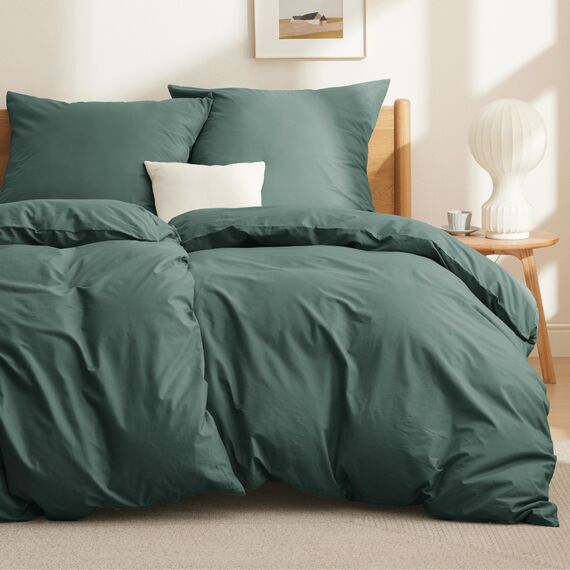 BEDSURE Bettwäsche 135x200 Baumwolle 4teilig - Bettwäsche-Sets Dunkelgrün Bettbezug 2er Set mit 2 Kissenbezüge 80x80 cm, Oeko-TEX Bedding Grün mit Reißverschluss