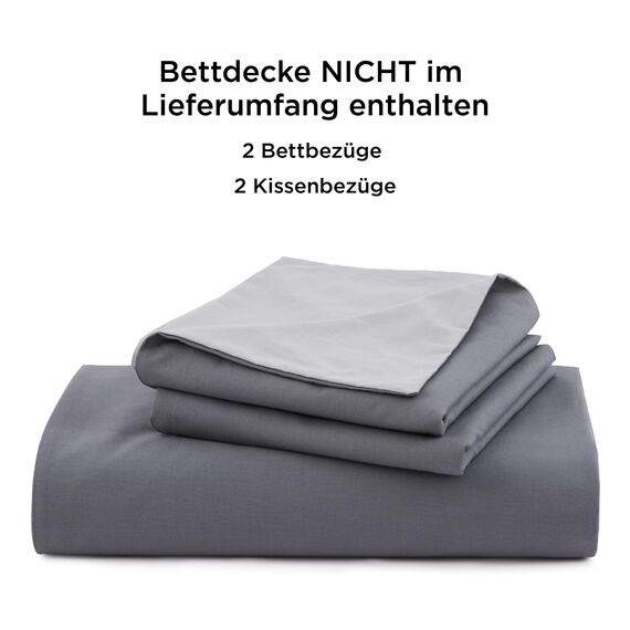 BEDSURE Bettwäsche 135x200 Baumwolle 4teilig - Bettwäsche-Sets Anthrazit Grau Wendebettwäsche 2er Set mit 2 Kissenbezüge 80x80 cm, Oeko-TEX Zweifarbiger Bettbezug mit Reißverschluss