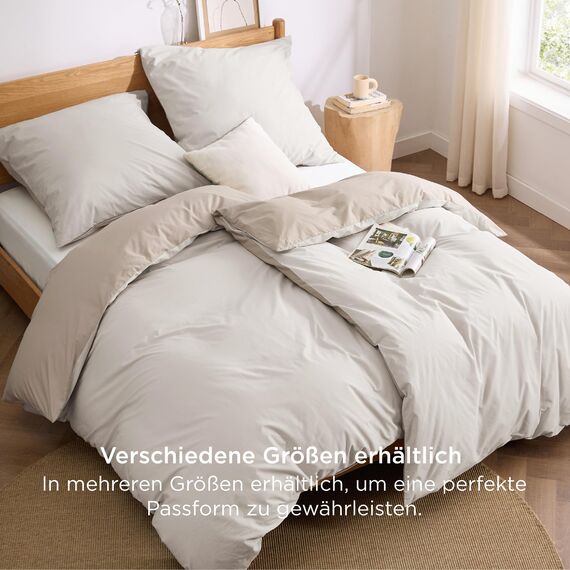BEDSURE Bettwäsche 135x200 Baumwolle 4teilig - Bettwäsche-Sets Beige Khaki Taupe Wendebettwäsche 2er Set mit 2 Kissenbezüge 80x80 cm, Oeko-TEX Zweifarbiger Bettbezug mit Reißverschluss