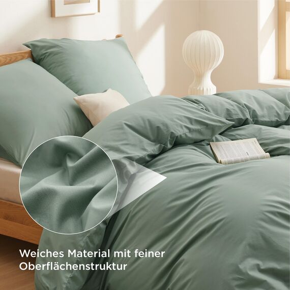 BEDSURE Bettwäsche 135x200 Baumwolle Grün - Bettwäsche-Sets 135 x 200 cm Bettbezug 2teilig mit Kissenbezug 80x80 cm, Oeko-TEX Bedding Grün mit Reißverschluss