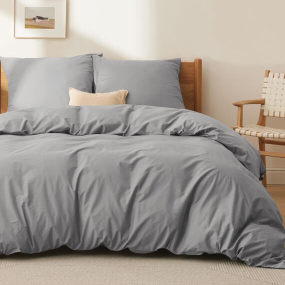 BEDSURE Bettwäsche 155x220 Baumwolle Hellgrau - Bettwäsche-Sets 155 x 220 cm Bettbezug 3teilig mit 2 Kissenbezüge 80x80 cm, Oeko-TEX Bedding Grau mit Reißverschluss