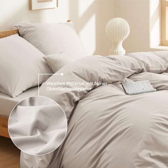 BEDSURE Bettwäsche 135x200 Baumwolle 4teilig - Bettwäsche-Sets Beige Bettbezug 2er Set mit 2 Kissenbezüge 80x80 cm, Oeko-TEX Bedding Natur mit Reißverschluss