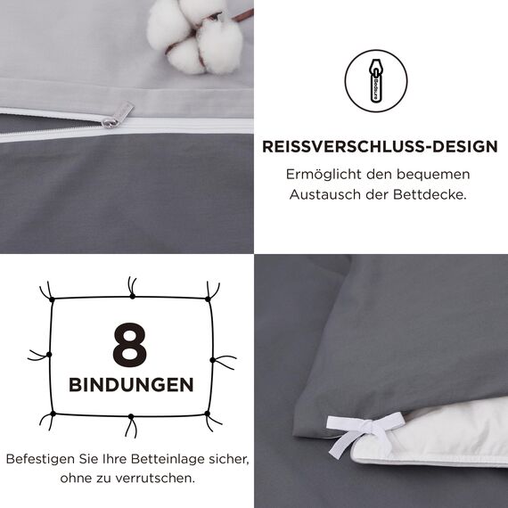 BEDSURE Bettwäsche 220x240 Anthrazit Grau - Baumwolle Bettwäsche-Sets 220 x 240 cm Wendebettwäsche 3teilig mit 2 Kissenbezüge 80x80 cm, Oeko-TEX Zweifarbiger Bettbezug mit Reißverschluss