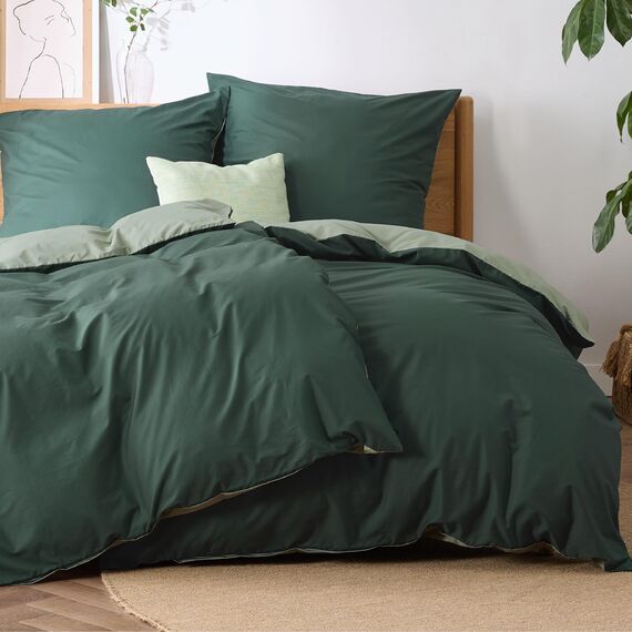 BEDSURE Bettwäsche 135x200 Baumwolle 4teilig - Bettwäsche-Sets Salbeigrün Dunkelgrün Wendebettwäsche 2er Set mit 2 Kissenbezüge 80x80 cm, Oeko-TEX Zweifarbiger Bettbezug mit Reißverschluss