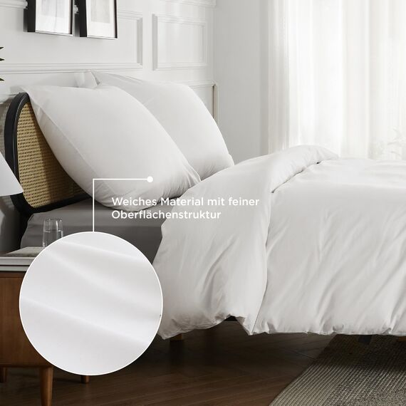 BEDSURE Bettwäsche 155x220 Baumwolle Weiß - Bettwäsche-Sets 155 x 220 cm Bettbezug 3teilig mit 2 Kissenbezüge 80x80 cm, Oeko-TEX Bedding mit Reißverschluss