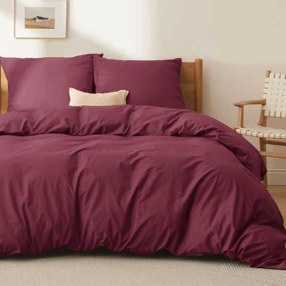 BEDSURE Bettwäsche 155x220 Baumwolle Weinrot - Bettwäsche-Sets 155 x 220 cm Bettbezug 3teilig mit 2 Kissenbezüge 80x80 cm, Oeko-TEX Bedding Rot mit Reißverschluss