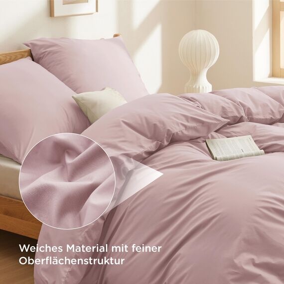 BEDSURE Bettwäsche 135x200 Baumwolle Rosa - Bettwäsche-Sets 135 x 200 cm Bettbezug 2teilig mit Kissenbezug 80x80 cm, Oeko-TEX Bedding Adobe Rose mit Reißverschluss