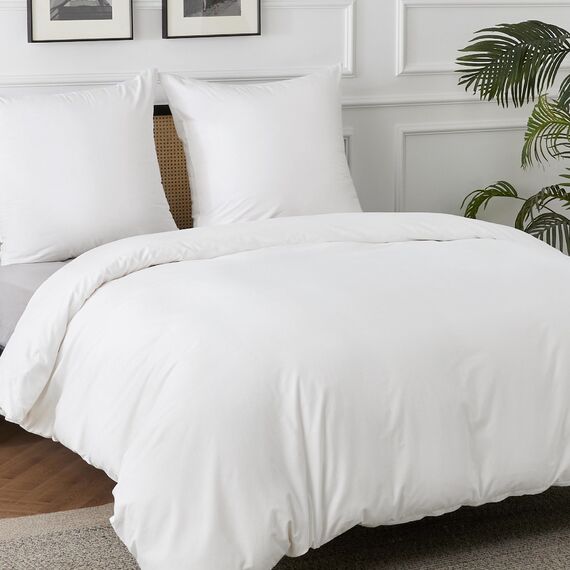 BEDSURE Bettwäsche 155x220 Baumwolle Weiß - Bettwäsche-Sets 155 x 220 cm Bettbezug 3teilig mit 2 Kissenbezüge 80x80 cm, Oeko-TEX Bedding mit Reißverschluss