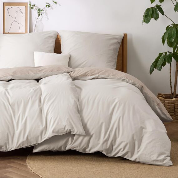 BEDSURE Bettwäsche 135x200 Baumwolle 4teilig - Bettwäsche-Sets Beige Khaki Taupe Wendebettwäsche 2er Set mit 2 Kissenbezüge 80x80 cm, Oeko-TEX Zweifarbiger Bettbezug mit Reißverschluss