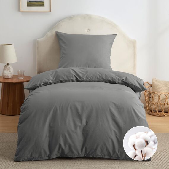 BEDSURE Bettwäsche 135x200 Baumwolle Grau - Bettwäsche-Sets 135 x 200 cm Bettbezug 2teilig mit Kissenbezug 80x80 cm, Oeko-TEX Bedding Anthrazit mit Reißverschluss