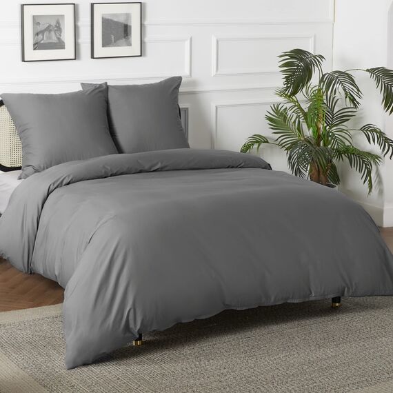 BEDSURE Bettwäsche 155x220 Baumwolle Grau - Bettwäsche-Sets 155 x 220 cm Bettbezug 3teilig mit 2 Kissenbezüge 80x80 cm, Oeko-TEX Bedding Anthrazit mit Reißverschluss