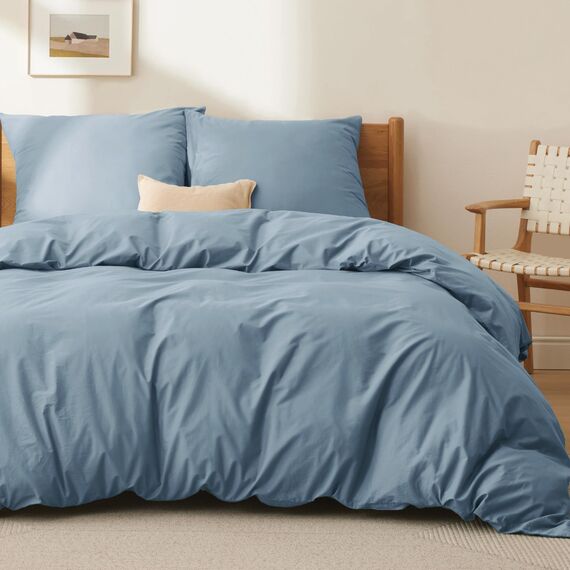 BEDSURE Bettwäsche 155x220 Baumwolle Graublau - Bettwäsche-Sets 155 x 220 cm Bettbezug 3teilig mit 2 Kissenbezüge 80x80 cm, Oeko-TEX Bedding Blau mit Reißverschluss