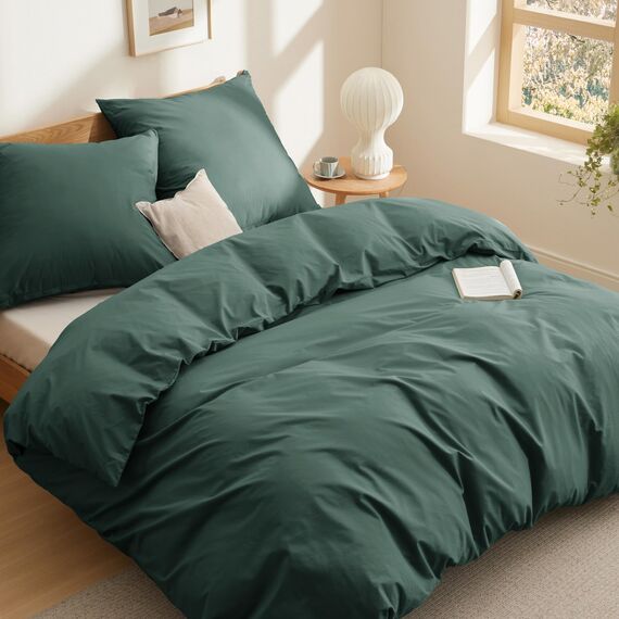BEDSURE Bettwäsche 155X220 Baumwolle Dunkelgrün - Bettwäsche-Sets 155 x 220 cm Bettbezug 3teilig mit 2 Kissenbezüge 80x80 cm, Oeko-TEX Bedding Grün mit Reißverschluss