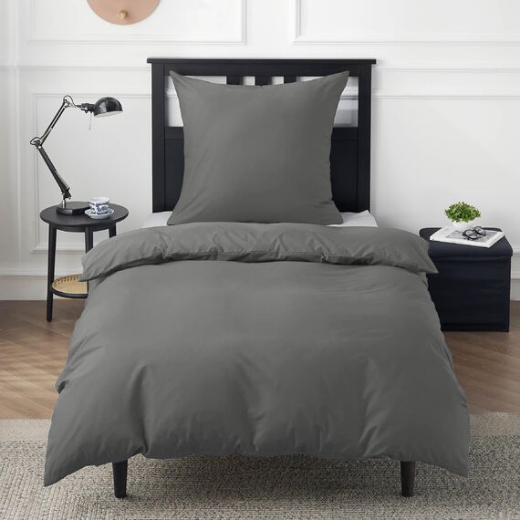 BEDSURE Bettwäsche 135x200 Baumwolle Grau - Bettwäsche-Sets 135 x 200 cm Bettbezug 2teilig mit Kissenbezug 80x80 cm, Oeko-TEX Bedding Anthrazit mit Reißverschluss