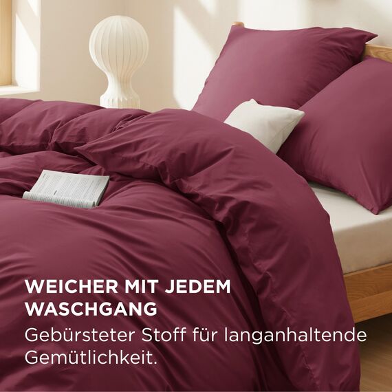 BEDSURE Bettwäsche 135x200 Baumwolle 4teilig - Bettwäsche-Sets Weinrot Bettbezug 2er Set mit 2 Kissenbezüge 80x80 cm, Oeko-TEX Bedding Rot mit Reißverschluss
