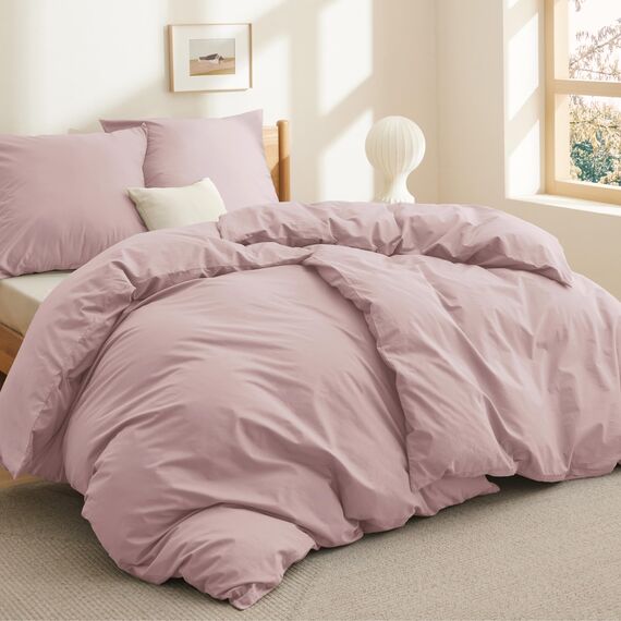 BEDSURE Bettwäsche 135x200 Baumwolle 4teilig - Bettwäsche-Sets Rosa Bettbezug 2er Set mit 2 Kissenbezüge 80x80 cm, Oeko-TEX Bedding Adobe Rose mit Reißverschluss