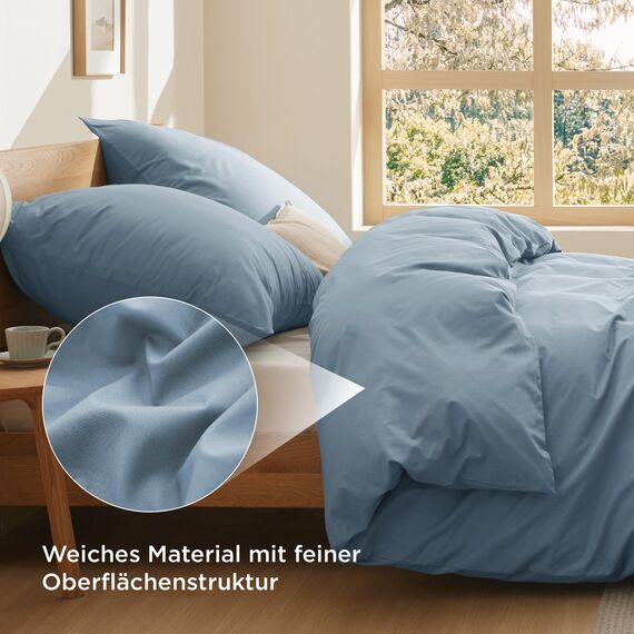 BEDSURE Bettwäsche 155x220 Baumwolle Graublau - Bettwäsche-Sets 155 x 220 cm Bettbezug 3teilig mit 2 Kissenbezüge 80x80 cm, Oeko-TEX Bedding Blau mit Reißverschluss
