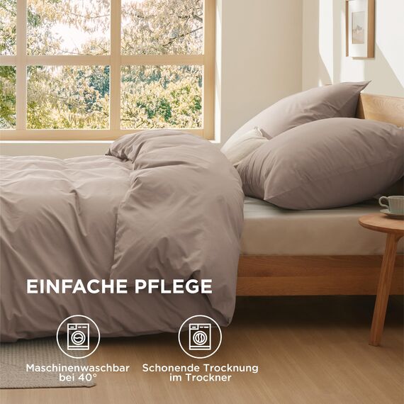 BEDSURE Bettwäsche 200x200 Baumwolle Khaki - Bettwäsche-Sets 200 x 200 cm Bettbezug 3teilig mit 2 Kissenbezüge 80x80 cm, Oeko-TEX Bedding Taupe mit Reißverschluss