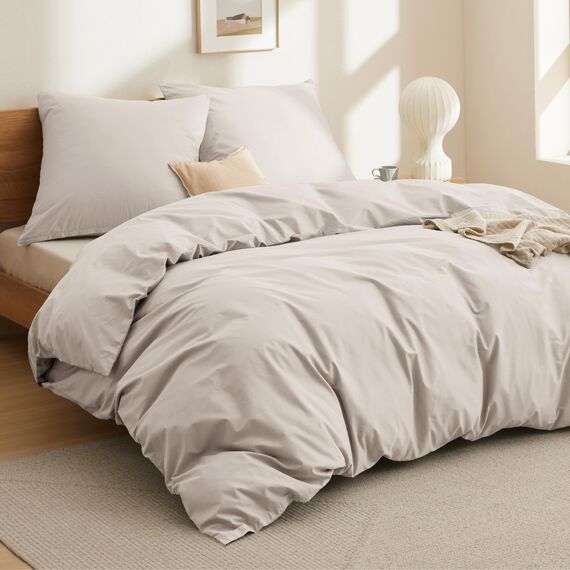 BEDSURE Bettwäsche 155X220 Baumwolle Beige - Bettwäsche-Sets 155 x 220 cm Bettbezug 3teilig mit 2 Kissenbezüge 80x80 cm, Oeko-TEX Bedding Natur mit Reißverschluss