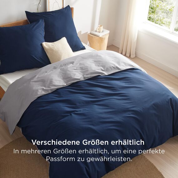 BEDSURE Bettwäsche 200x200 Blau Grau - Baumwolle Bettwäsche-Sets 200 x 200 cm Wendebettwäsche 3teilig mit 2 Kissenbezüge 80x80 cm, Oeko-TEX Zweifarbiger Bettbezug mit Reißverschluss